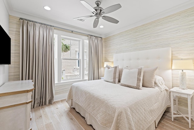 29 Tidal Bridge Way, Watersound, FL 32461 - bedroom featuring light wood-type flooring, recessed lighting, ornamental molding, and ceiling fan