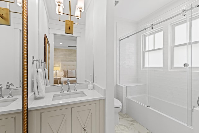 29 Tidal Bridge Way, Watersound, FL 32461 - full bath featuring vanity, marble finish floors, enclosed tub / shower combo, toilet, and a chandelier