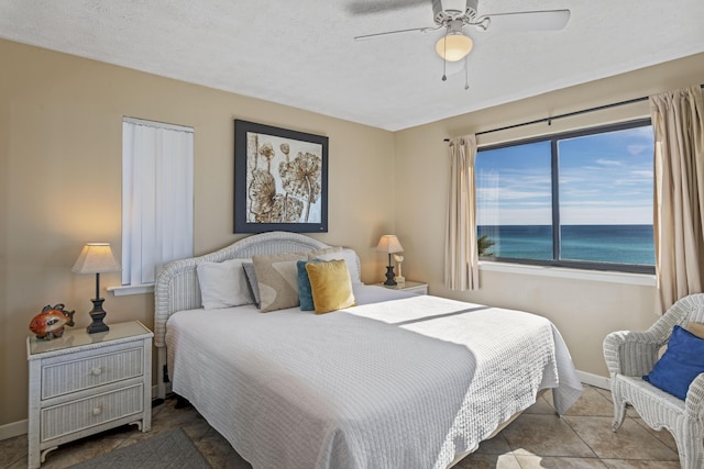 3692 E County Highway 30a Unit 9, Santa Rosa Beach, FL 32459 - bedroom featuring baseboards, a ceiling fan, and a water view