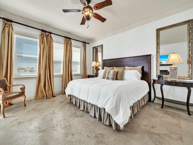 602 Harbor Blvd Unit 201, Destin, FL 32541 - bedroom with crown molding, multiple windows, baseboards, and ceiling fan