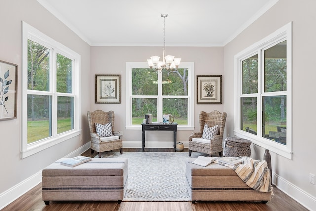 0000 E Bayou Forest Dr Lot 21, Freeport, FL 32439 - sitting room with a chandelier, plenty of natural light, crown molding, and baseboards
