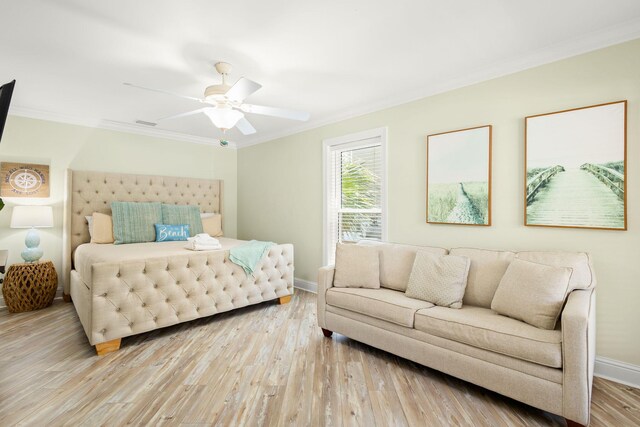 104 Derondo St, Panama City Beach, FL 32413 - bedroom featuring crown molding, wood finished floors, baseboards, and a ceiling fan