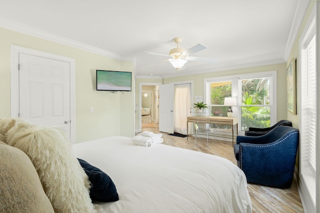 104 Derondo St, Panama City Beach, FL 32413 - bedroom featuring crown molding, wood finished floors, and ceiling fan