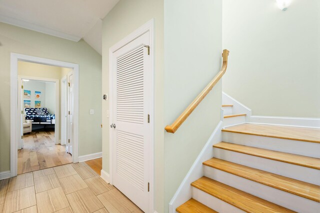 104 Derondo St, Panama City Beach, FL 32413 - stairway featuring baseboards