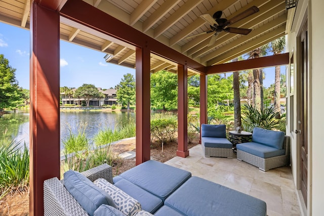 8585 Magnolia Bay Ln, Miramar Beach, FL 32550 - view of patio with a water view and a ceiling fan