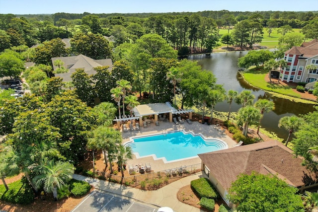 8585 Magnolia Bay Ln, Miramar Beach, FL 32550 - community pool featuring a water view and a pergola