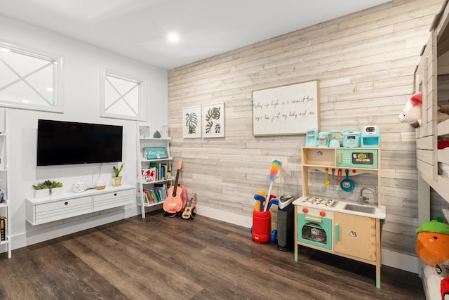 130 Durango Rd Unit 104, Destin, FL 32541 - rec room with wooden walls, wood finished floors, baseboards, and recessed lighting