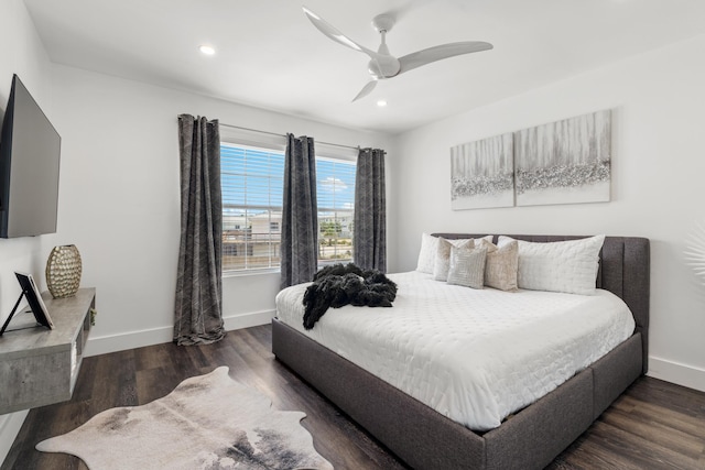 130 Durango Rd Unit 104, Destin, FL 32541 - bedroom featuring baseboards, wood finished floors, recessed lighting, and a ceiling fan