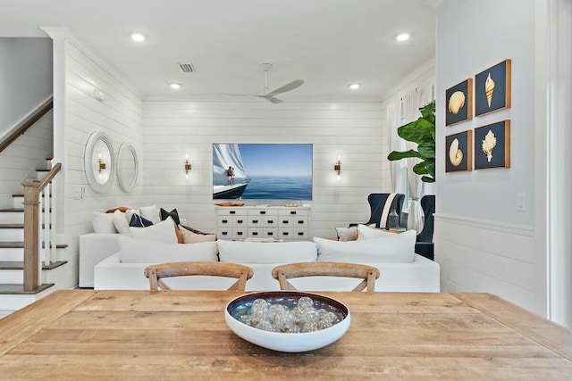 58 E Milestone Dr Unit B, Inlet Beach, FL 32461 - living area with stairs, ceiling fan, and recessed lighting