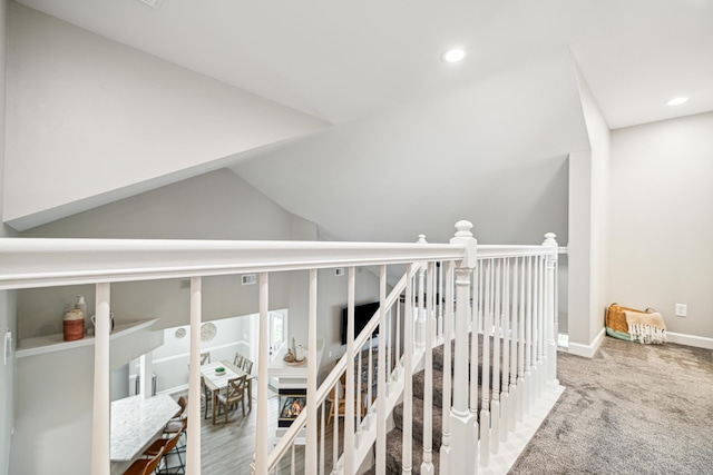 865 Indigo Loop, Destin, FL 32550 - hallway with carpet flooring, baseboards, recessed lighting, and an upstairs landing
