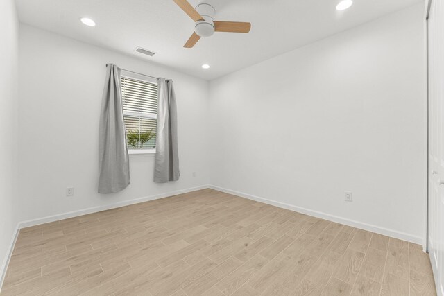 8454 Dreams Float Ct, Panama City Beach, FL 32413 - empty room featuring a ceiling fan, light wood finished floors, baseboards, and recessed lighting