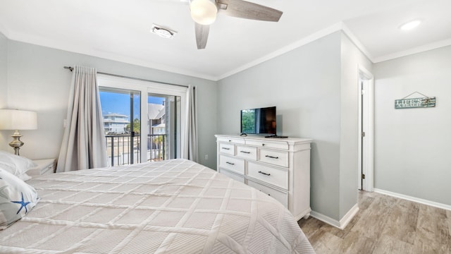 11 Beachside Dr Unit 722, Santa Rosa Beach, FL 32459 - bedroom with access to outside, light wood finished floors, crown molding, and ceiling fan