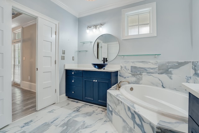 4134 Cobalt Cir Unit Ro14, Panama City, FL 32408 - bathroom with vanity, a garden tub, ornamental molding, and baseboards