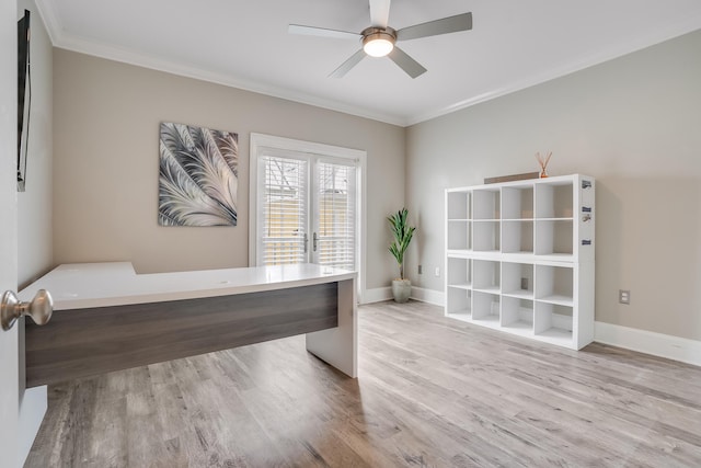 4134 Cobalt Cir Unit Ro14, Panama City, FL 32408 - office area featuring ornamental molding, wood finished floors, ceiling fan, and baseboards