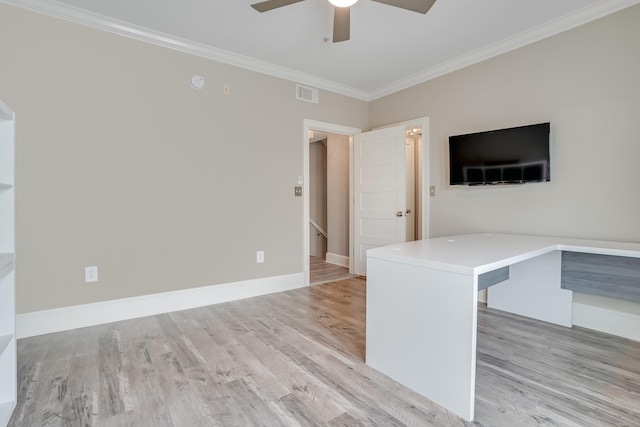 4134 Cobalt Cir Unit Ro14, Panama City, FL 32408 - unfurnished room with ornamental molding, light wood-style floors, a ceiling fan, and baseboards