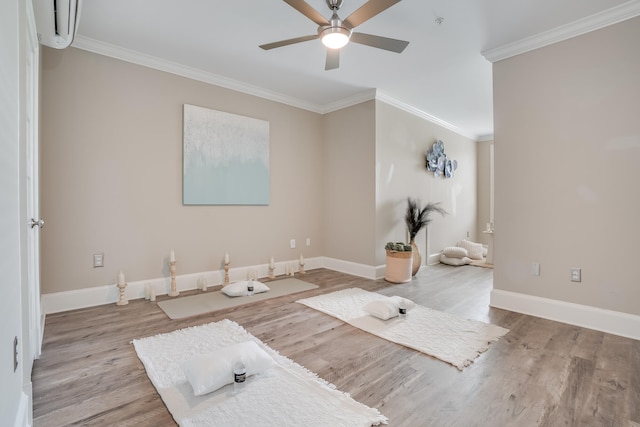4134 Cobalt Cir Unit Ro14, Panama City, FL 32408 - unfurnished room with wood finished floors, ornamental molding, a ceiling fan, and baseboards