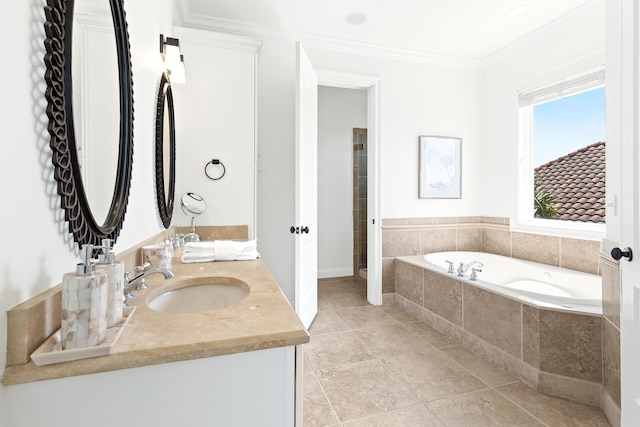52 Tranquility Ln, Destin, FL 32541 - bathroom with vanity, a bath, and ornamental molding