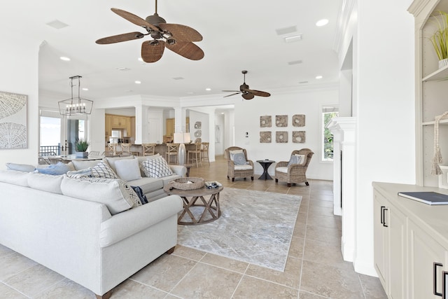 52 Tranquility Ln, Destin, FL 32541 - living room featuring plenty of natural light, ceiling fan, ornamental molding, and recessed lighting