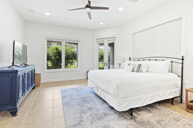 52 Tranquility Ln, Destin, FL 32541 - bedroom with access to outside, baseboards, recessed lighting, light tile patterned flooring, and ceiling fan