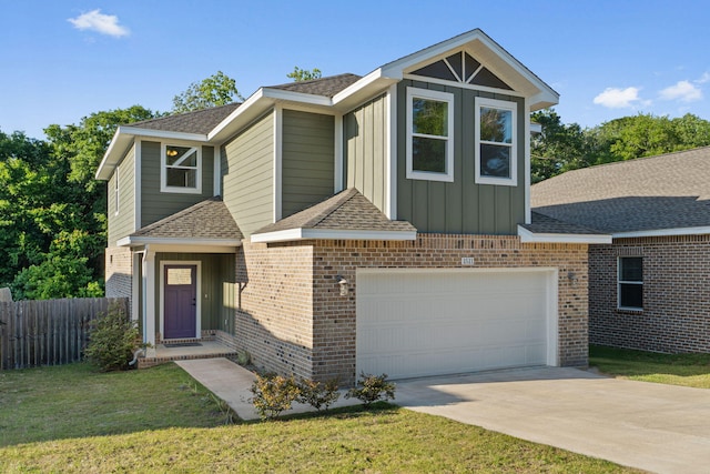 1511 23rd St, Niceville, FL 32578 - view of front of home featuring brick siding, a shingled roof, driveway, board and batten siding, and a garage
