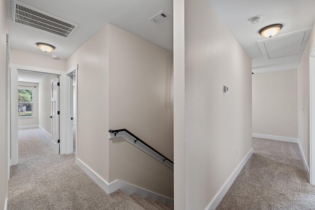 1511 23rd St, Niceville, FL 32578 - corridor with an upstairs landing, carpet flooring, attic access, and baseboards