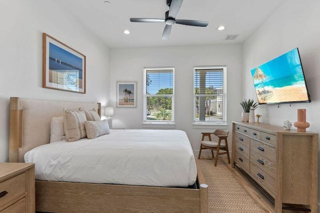 136 Lee Pl, Santa Rosa Beach, FL 32459 - bedroom with recessed lighting, light wood finished floors, and a ceiling fan