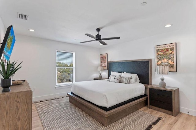 136 Lee Pl, Santa Rosa Beach, FL 32459 - bedroom with baseboards, light wood-style flooring, recessed lighting, and ceiling fan