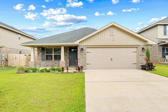 103 Ridgeway Cir, Crestview, FL 32536 - view of front of property with brick siding, a garage, concrete driveway, a shingled roof, and covered porch