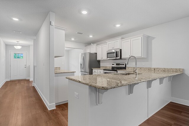 103 Ridgeway Cir, Crestview, FL 32536 - kitchen featuring appliances with stainless steel finishes, dark wood-type flooring, a peninsula, and recessed lighting