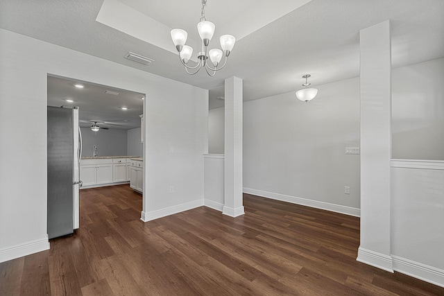 103 Ridgeway Cir, Crestview, FL 32536 - unfurnished dining area with dark wood-type flooring, baseboards, a sink, and ceiling fan