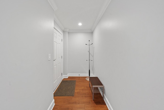 17545 Front Beach Rd Unit 1301, Panama City Beach, FL 32413 - hall featuring ornamental molding, baseboards, wood finished floors, and recessed lighting