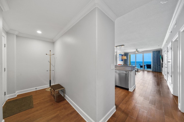 17545 Front Beach Rd Unit 1301, Panama City Beach, FL 32413 - corridor featuring dark wood finished floors, baseboards, recessed lighting, and crown molding