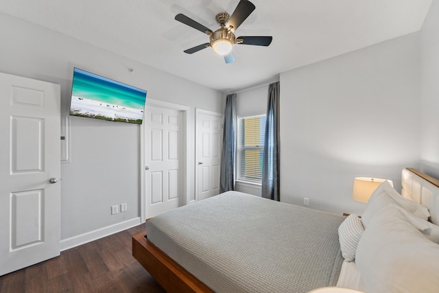 17545 Front Beach Rd Unit 1301, Panama City Beach, FL 32413 - bedroom featuring wood finished floors, baseboards, and ceiling fan