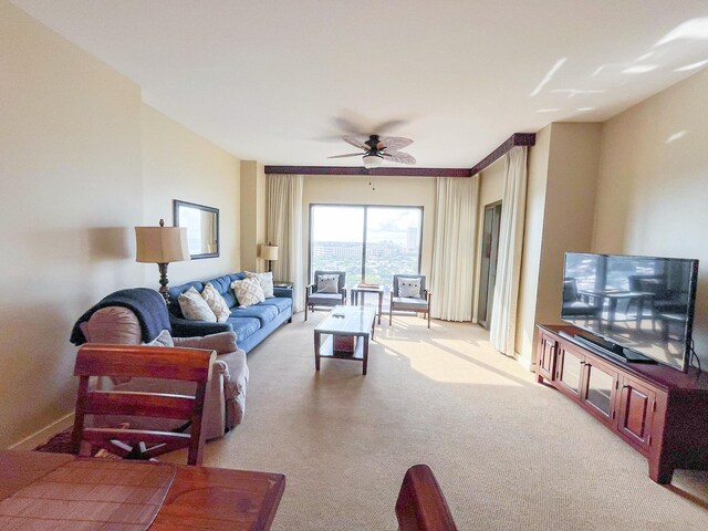 15100 Front Beach Rd Unit 831, Panama City Beach, FL 32413 - living area with light carpet and a ceiling fan