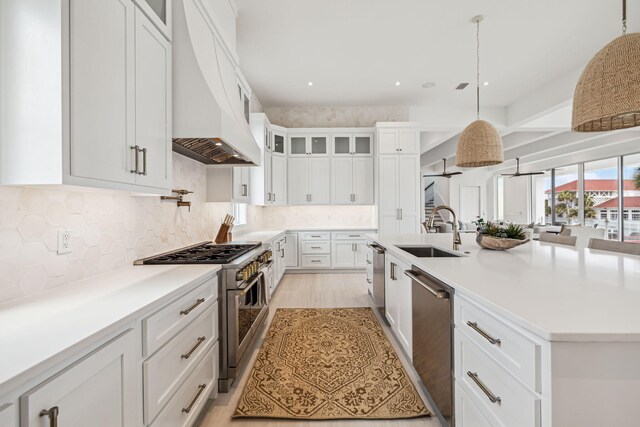 4658 Destiny Way, Destin, FL 32541 - kitchen with premium range hood, a sink, appliances with stainless steel finishes, white cabinets, and recessed lighting