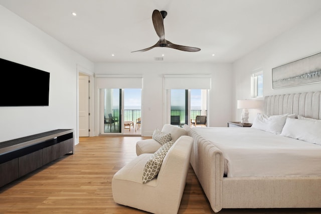3464 Scenic Highway 98, Destin, FL 32541 - bedroom with access to outside, multiple windows, recessed lighting, light wood-style floors, and a ceiling fan