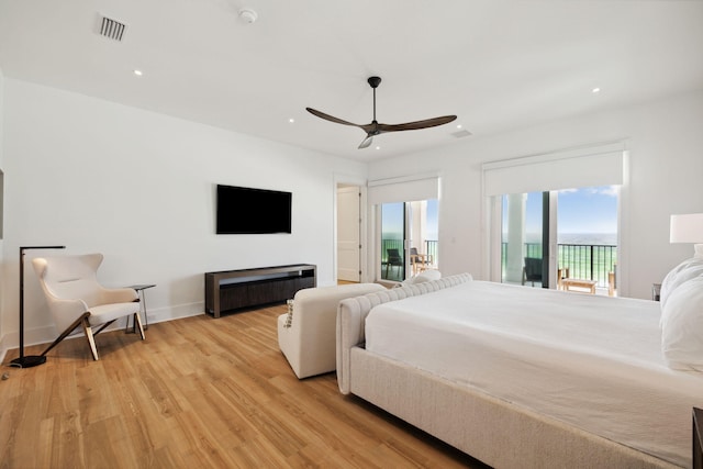 3464 Scenic Highway 98, Destin, FL 32541 - bedroom featuring access to exterior, light wood-type flooring, recessed lighting, a ceiling fan, and baseboards