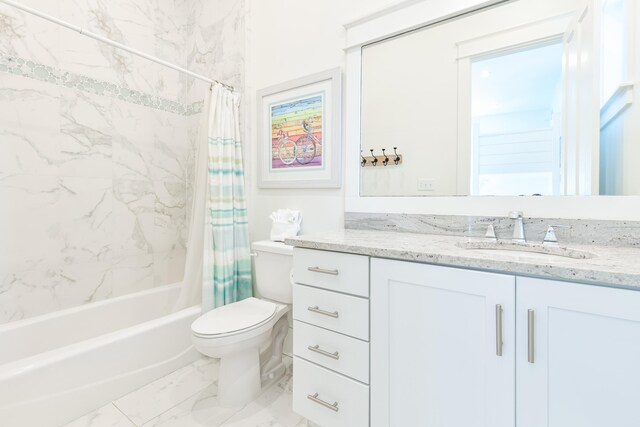 18 Eastern Lake Ct, Santa Rosa Beach, FL 32459 - full bath with vanity, marble finish flooring, shower / bath combination with curtain, and toilet