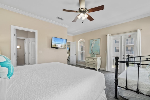34 Opal Cv, Miramar Beach, FL 32550 - carpeted bedroom with ornamental molding, a ceiling fan, and baseboards