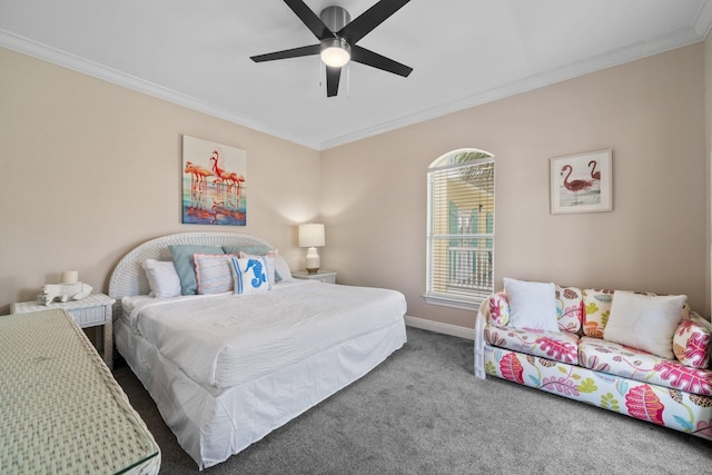 34 Opal Cv, Miramar Beach, FL 32550 - bedroom featuring crown molding, carpet flooring, ceiling fan, and baseboards