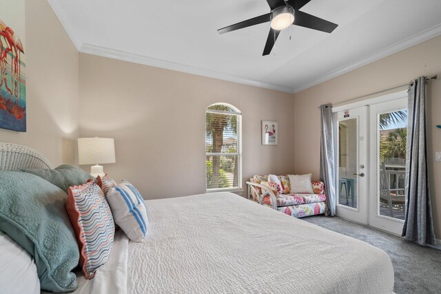 34 Opal Cv, Miramar Beach, FL 32550 - carpeted bedroom with access to outside, french doors, ornamental molding, and a ceiling fan