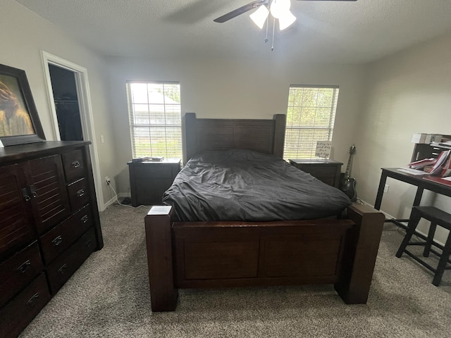 8945 Bluebell St, Milton, FL 32583 - carpeted bedroom featuring multiple windows, a ceiling fan, baseboards, and a textured ceiling