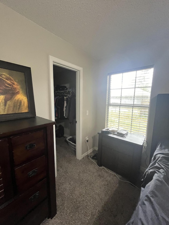 8945 Bluebell St, Milton, FL 32583 - bedroom featuring a walk in closet, a closet, carpet flooring, a textured ceiling, and baseboards
