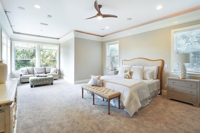 302 Sand Myrtle Trl, Destin, FL 32541 - bedroom with ornamental molding, carpet, recessed lighting, and ceiling fan