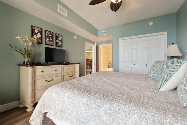112 Seascape Dr Unit 1807, Miramar Beach, FL 32550 - bedroom featuring a closet, wood finished floors, baseboards, and ceiling fan
