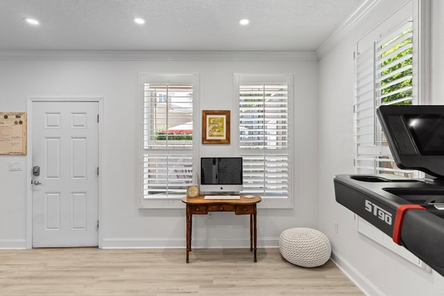 3695 Scenic Highway 98 Unit 1002, Destin, FL 32541 - office area with ornamental molding, light wood finished floors, baseboards, recessed lighting, and a textured ceiling