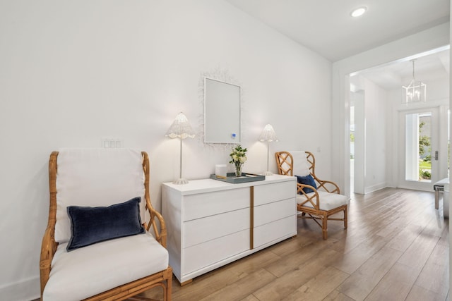 282 W Lafayette Rd, Inlet Beach, FL 32461 - living area featuring light wood-style flooring, a chandelier, and recessed lighting
