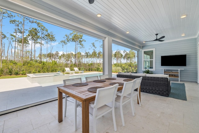 282 W Lafayette Rd, Inlet Beach, FL 32461 - view of patio / terrace with a ceiling fan, an in-ground hot tub, outdoor dining space, an outdoor pool, and an outdoor hangout area