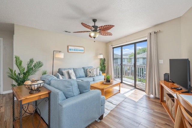 285 Payne St Unit 23B, Miramar Beach, FL 32550 - living room with ceiling fan, light wood-type flooring, and a textured ceiling
