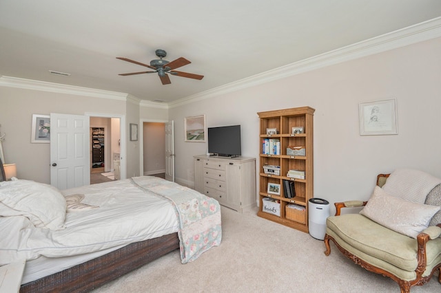 4467 Turnberry Pl, Niceville, FL 32578 - bedroom featuring ornamental molding, light carpet, and a ceiling fan